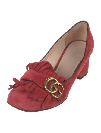 Gucci Suede Fringe Trim Accent Pumps