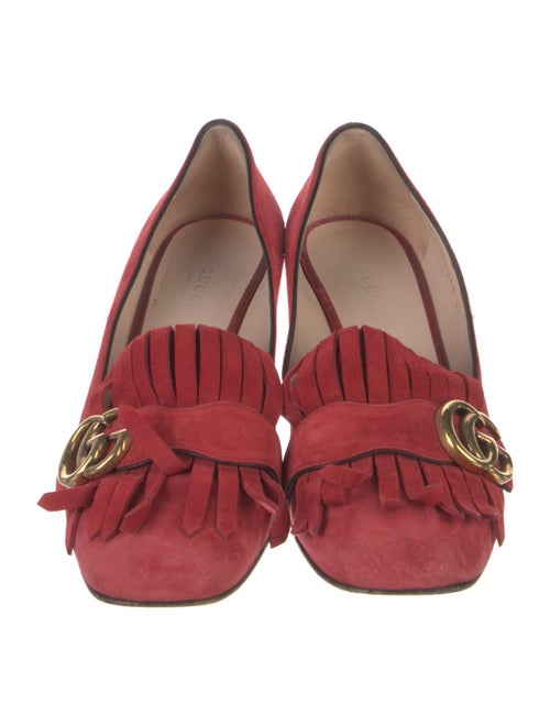Gucci Suede Fringe Trim Accent Pumps