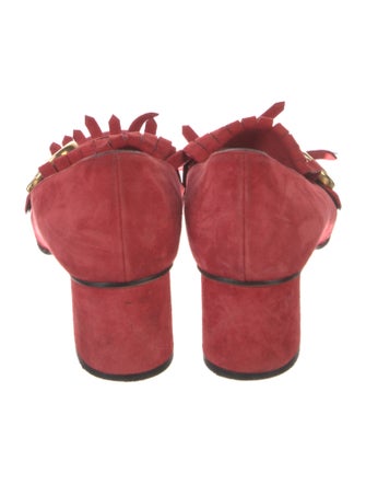 Gucci Suede Fringe Trim Accent Pumps