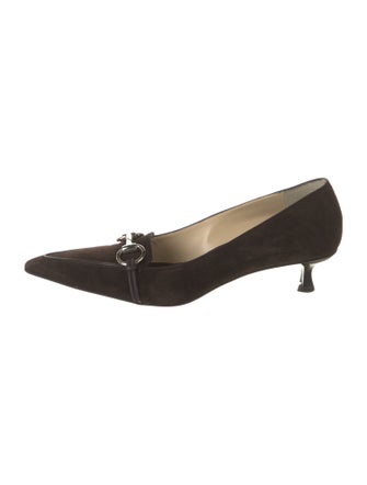 Gucci Horsebit Accent Suede Pumps