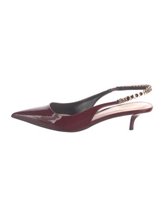 Gucci Patent Leather Chain-Link Accents Slingback Pumps