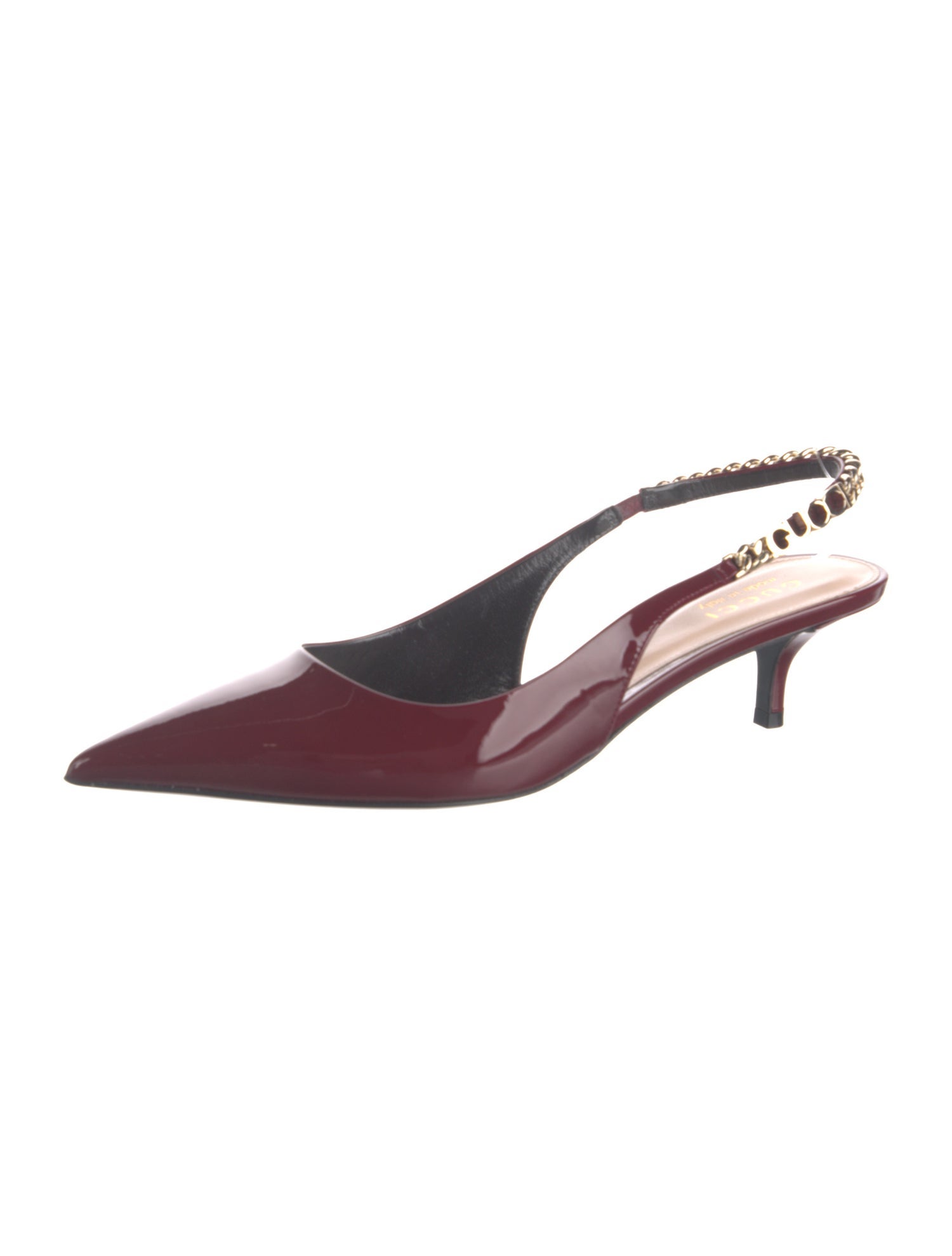Gucci Patent Leather Chain-Link Accents Slingback Pumps
