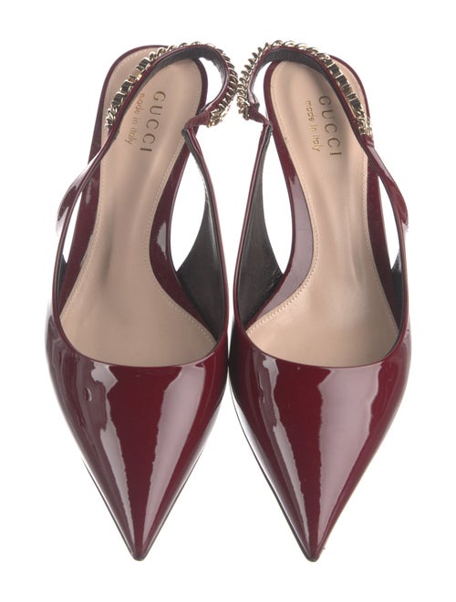 Gucci Patent Leather Chain-Link Accents Slingback Pumps