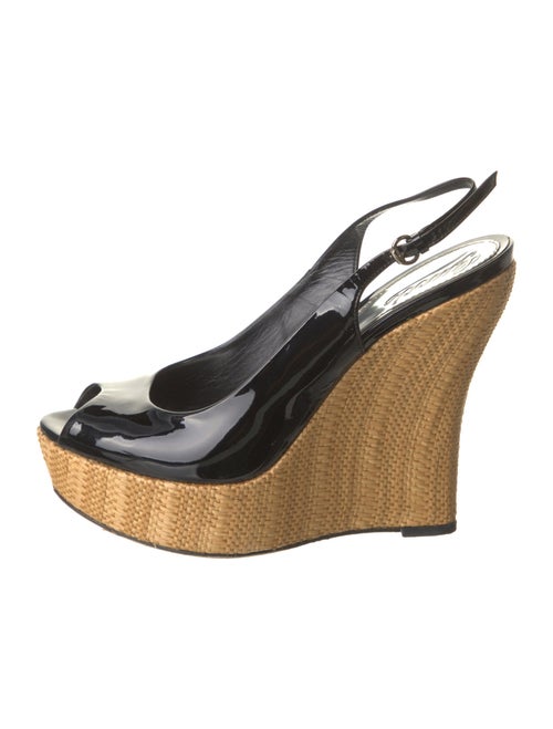 Gucci Patent Leather Colorblock Pattern Slingback Pumps