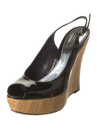 Gucci Patent Leather Colorblock Pattern Slingback Pumps