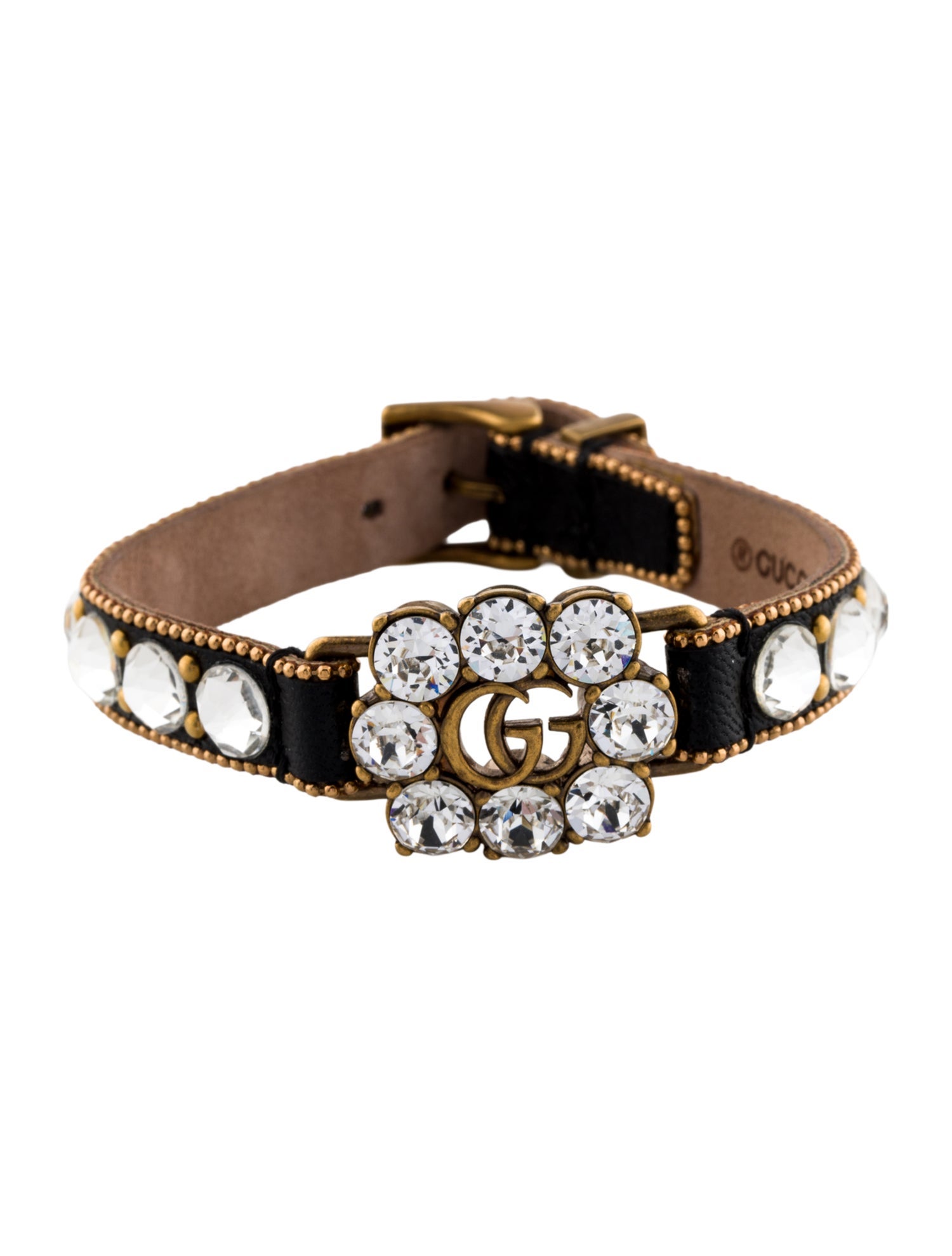 Gucci Crystal & Leather Double G Wrap Bracelet