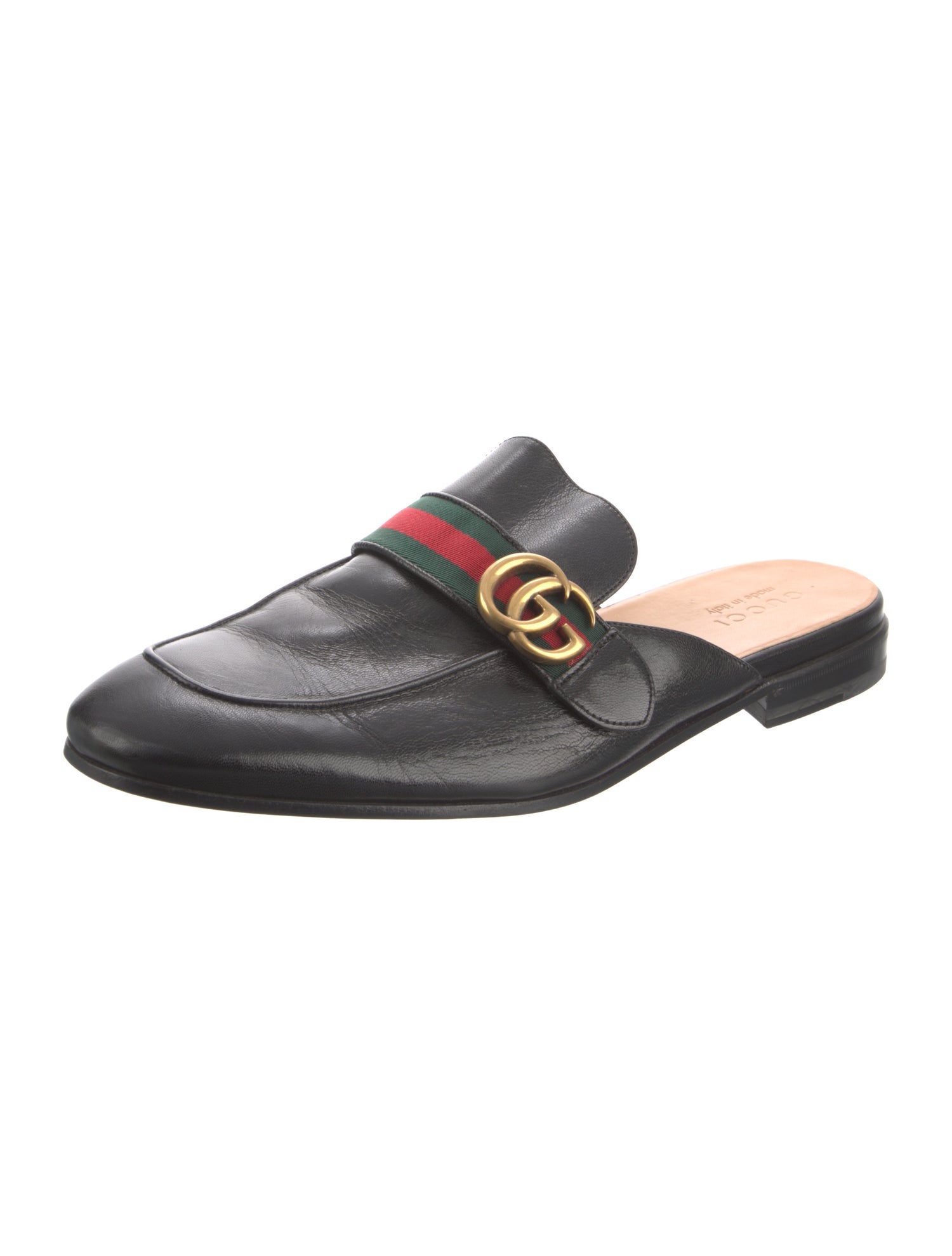 Gucci Web Accent Leather Slippers