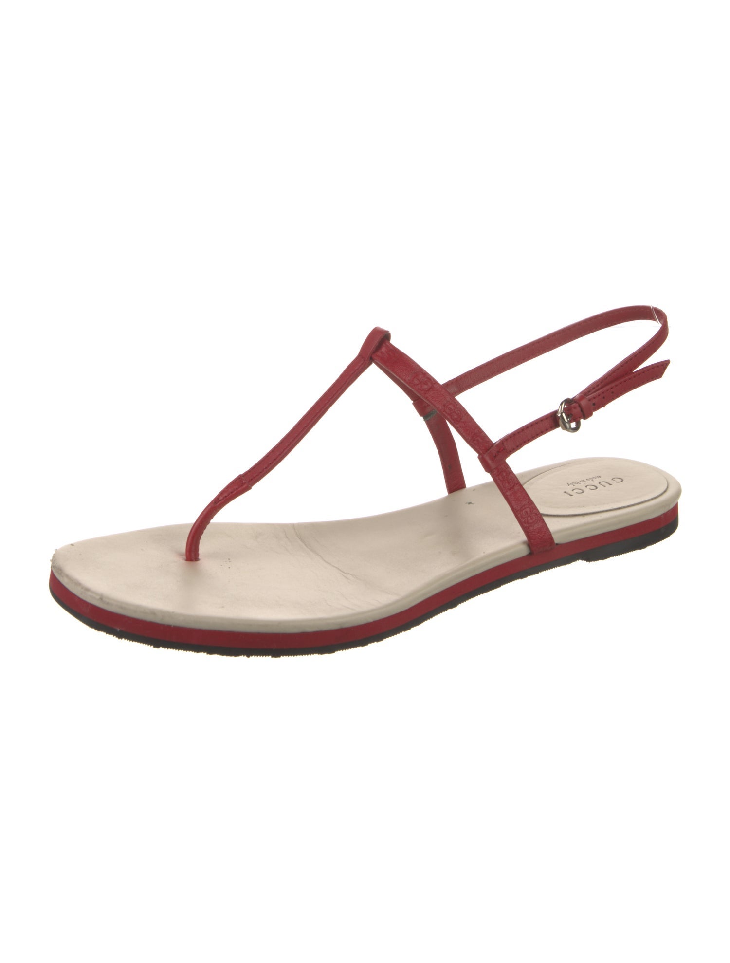 Gucci GG Signature Leather T-Strap Sandals