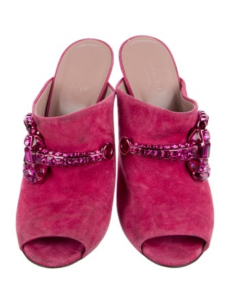 Gucci Hasler Horsebit Accent Suede Slides