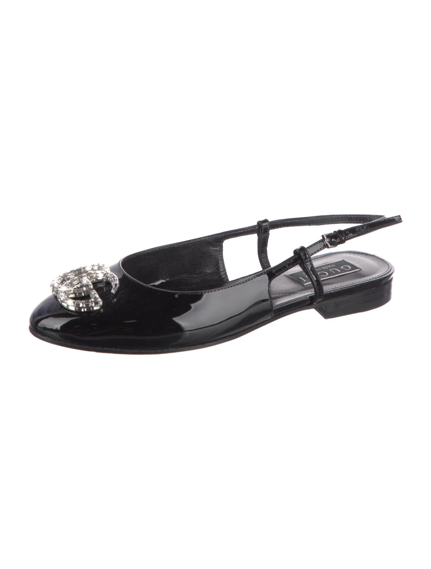 Gucci Double G Logo Patent Leather Slingback Flats