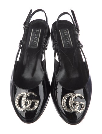 Gucci Double G Logo Patent Leather Slingback Flats