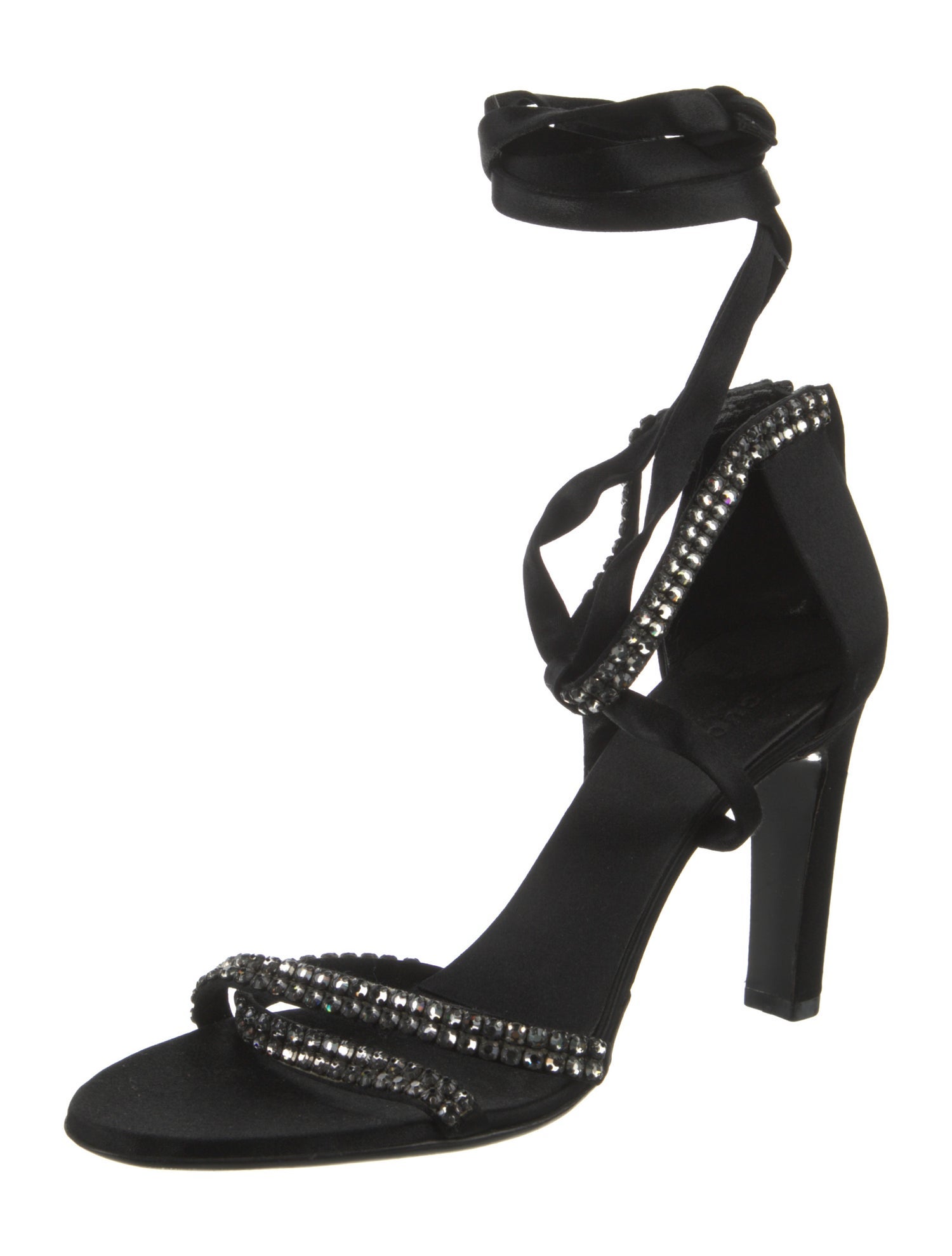 Gucci Satin Crystal Embellishments Sandals