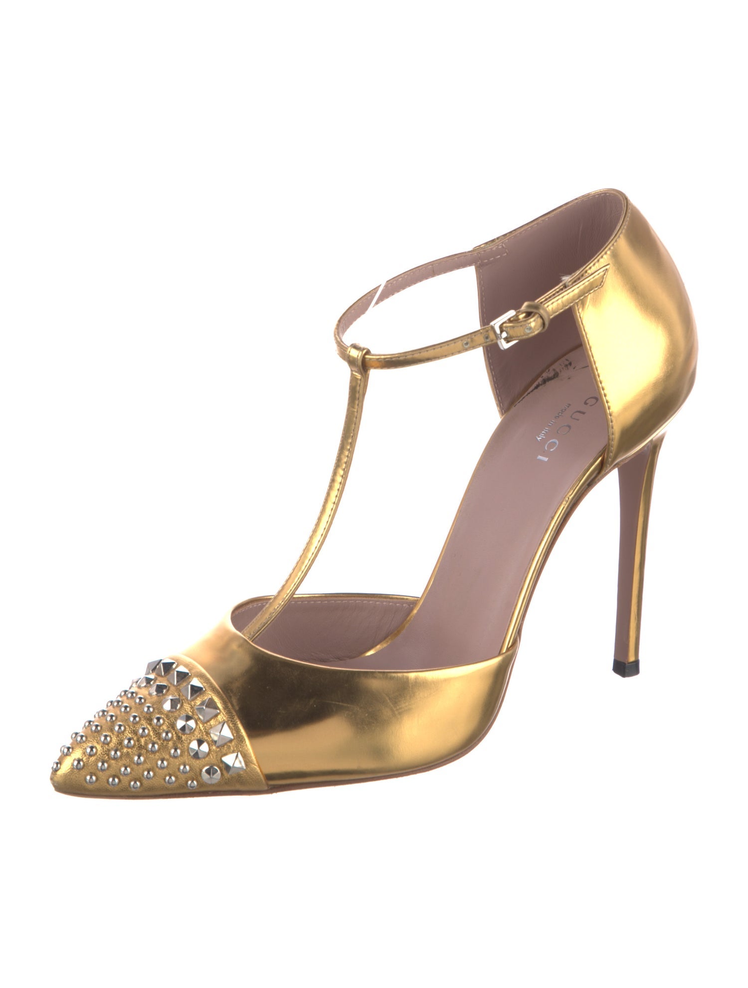 Gucci Babouska Accents Patent Leather T-Strap Pumps