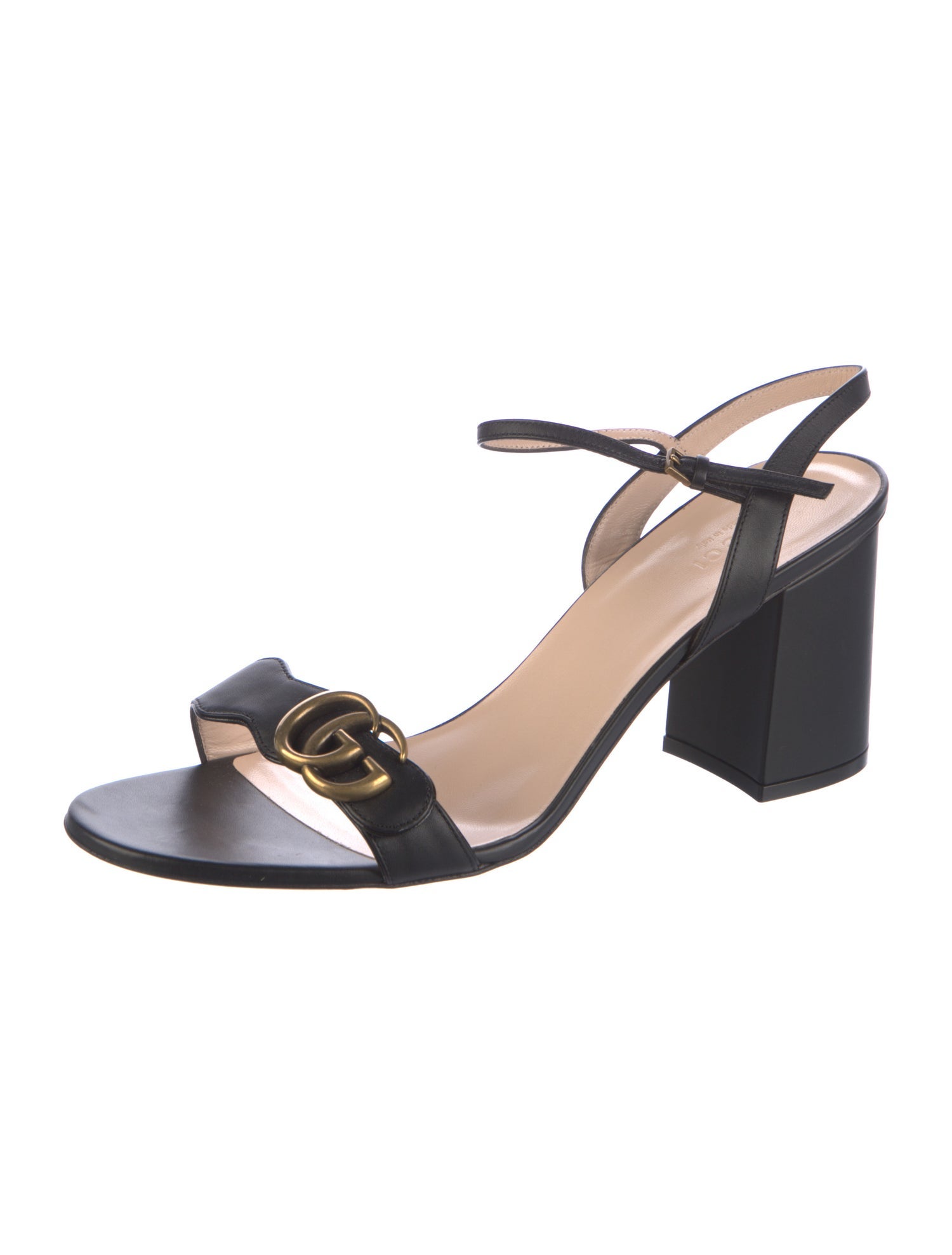 Gucci Double G Logo Leather Slingback Sandals