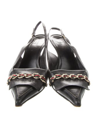 Gucci Chain-Link Accent Leather Slingback Pumps
