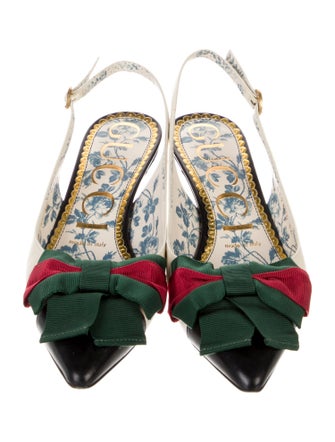 Gucci Web Accent Leather Slingback Pumps