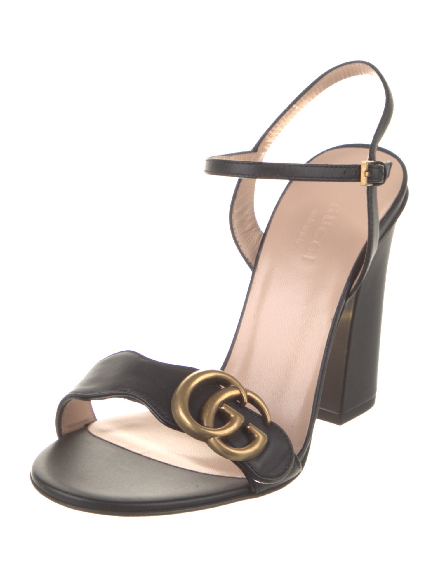 Gucci Double G Logo Leather Slingback Sandals