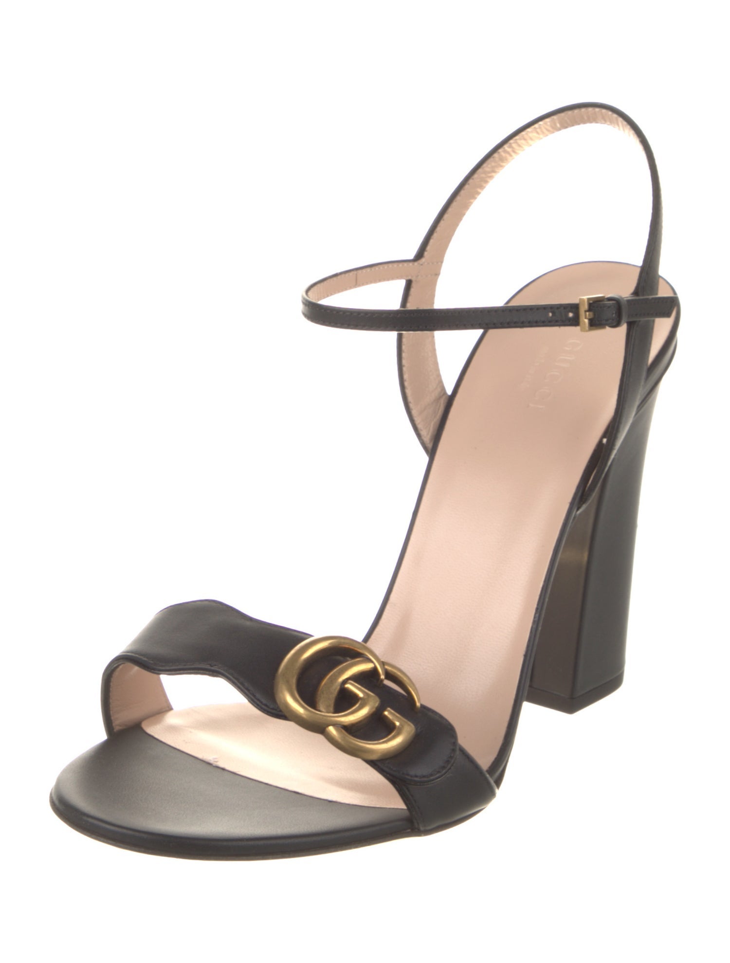 Gucci Double G Logo Leather Slingback Sandals
