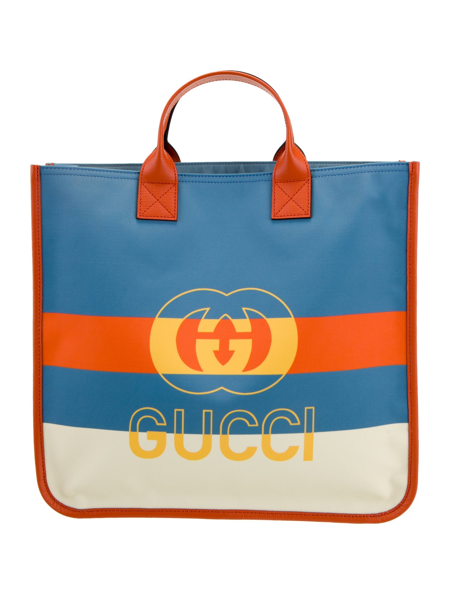 Gucci Logo-Print Striped Woven Tote Bag
