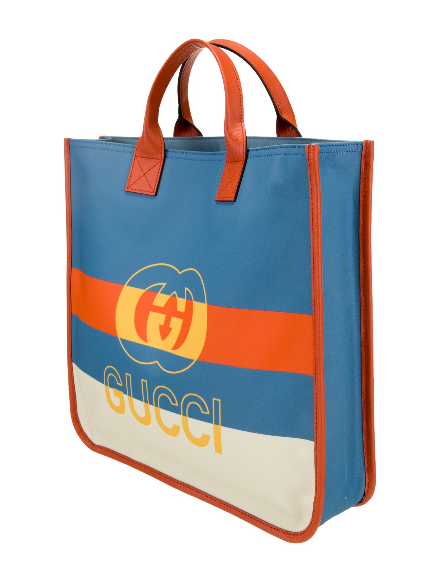 Gucci Logo-Print Striped Woven Tote Bag