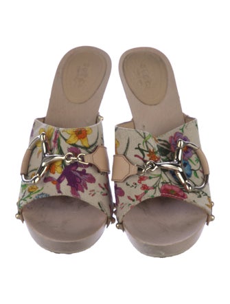 Gucci Horsebit Accent Canvas Slides