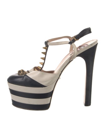 Gucci Feline Head Accent Leather T-Strap Pumps