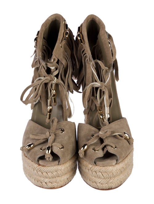 Gucci Suede Fringe Trim Accent Pumps