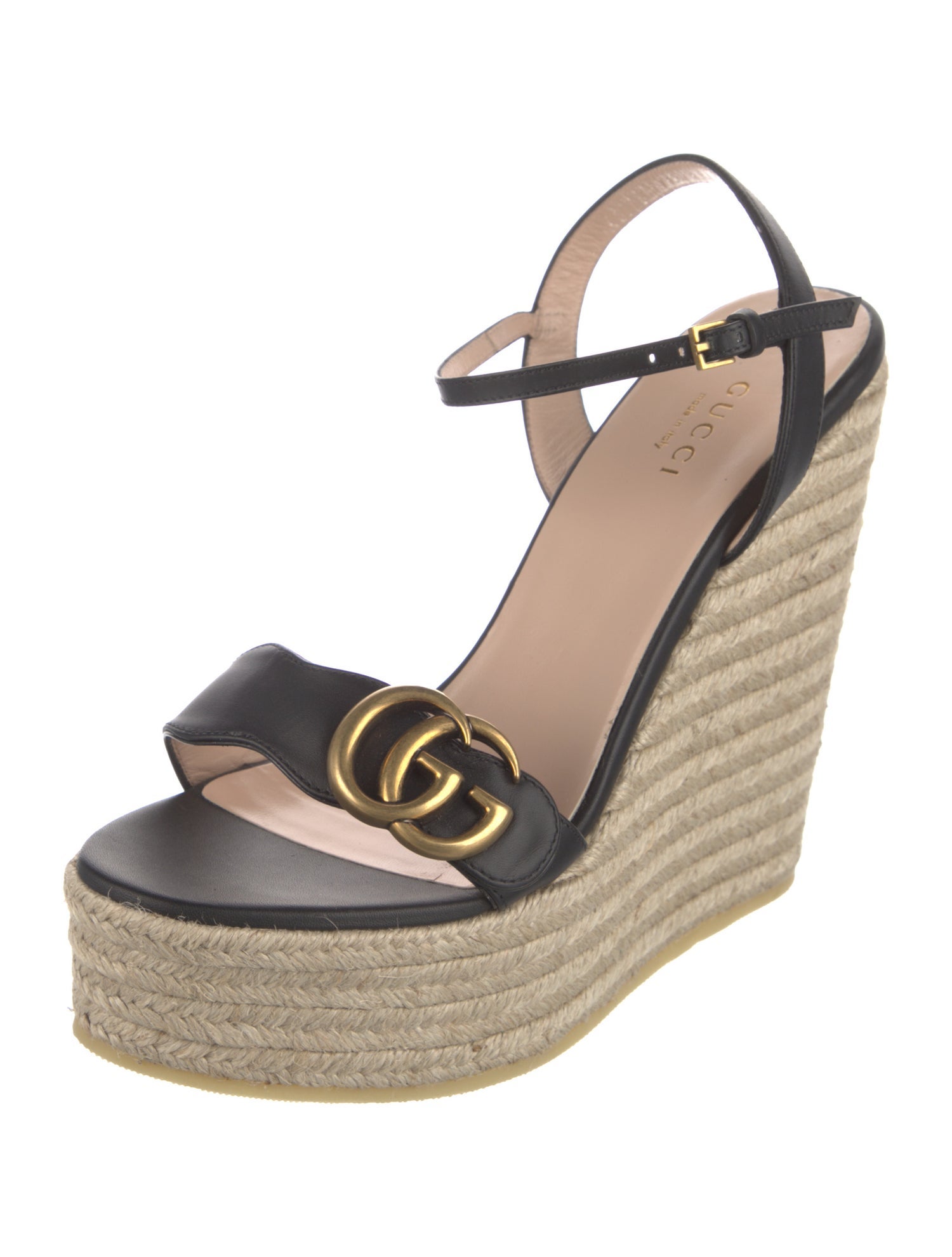 Gucci Double G Logo Raffia Espadrilles