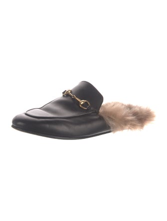 Gucci Leather Fur Trim Mules