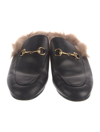 Gucci Leather Fur Trim Mules