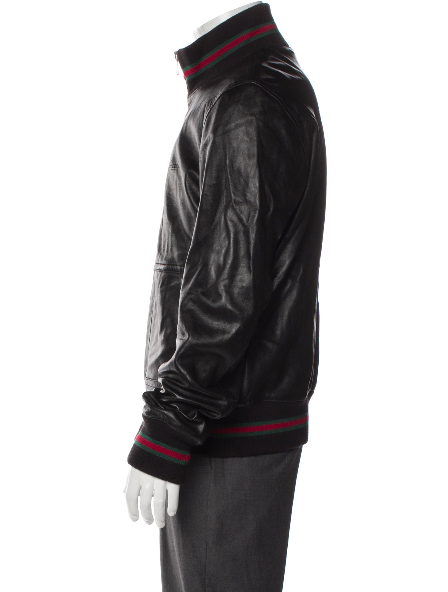 Gucci Web Accent Leather Bomber Jacket