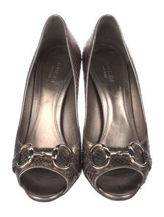 Gucci Horsebit Accent Snakeskin Pumps