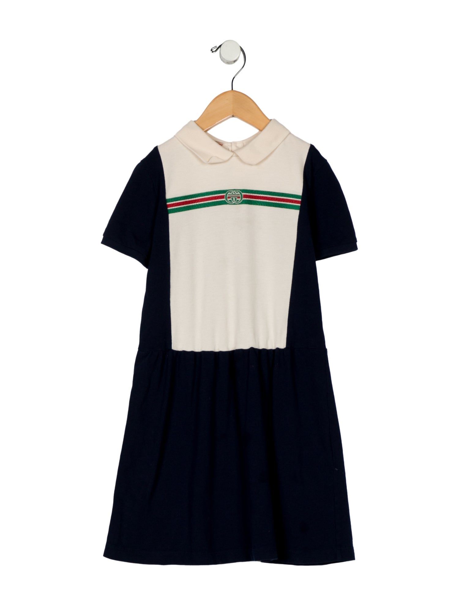 Gucci Kids Girls' Web Accent Embroidered Short Sleeve Dress