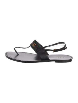 Gucci Web Accent Leather Trim Embellishment Slingback Sandals