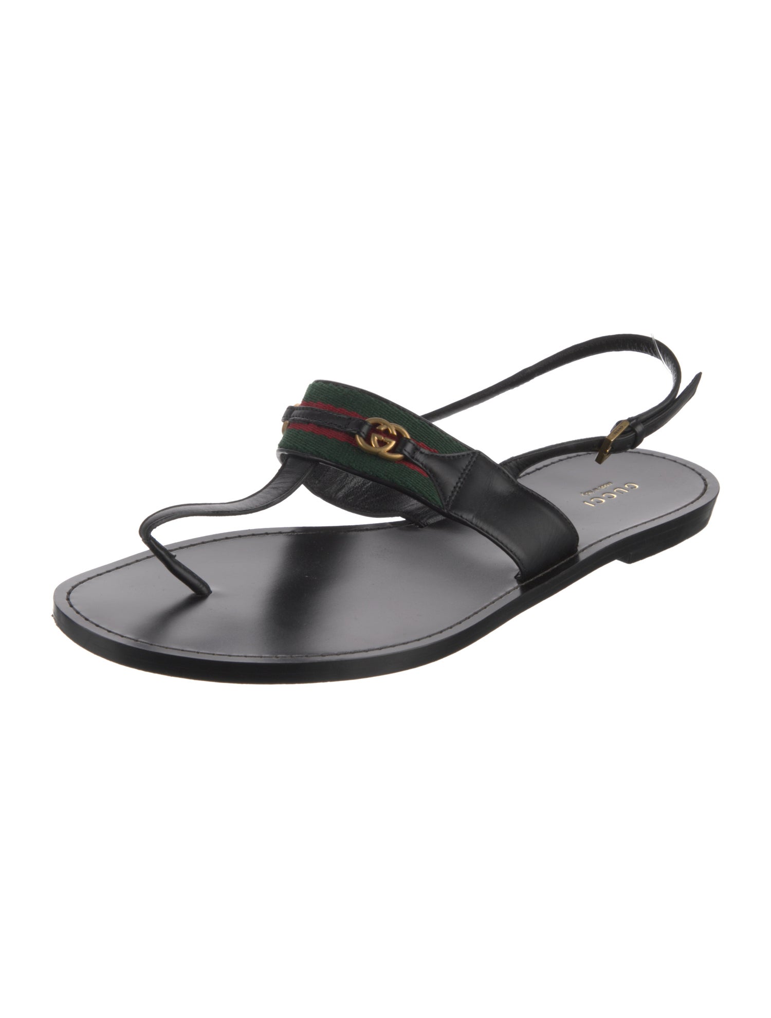 Gucci Web Accent Leather Trim Embellishment Slingback Sandals