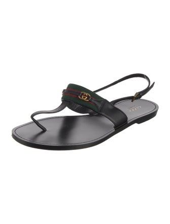 Gucci Web Accent Leather Trim Embellishment Slingback Sandals