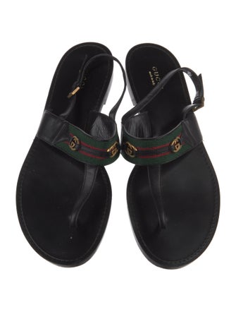 Gucci Web Accent Leather Trim Embellishment Slingback Sandals