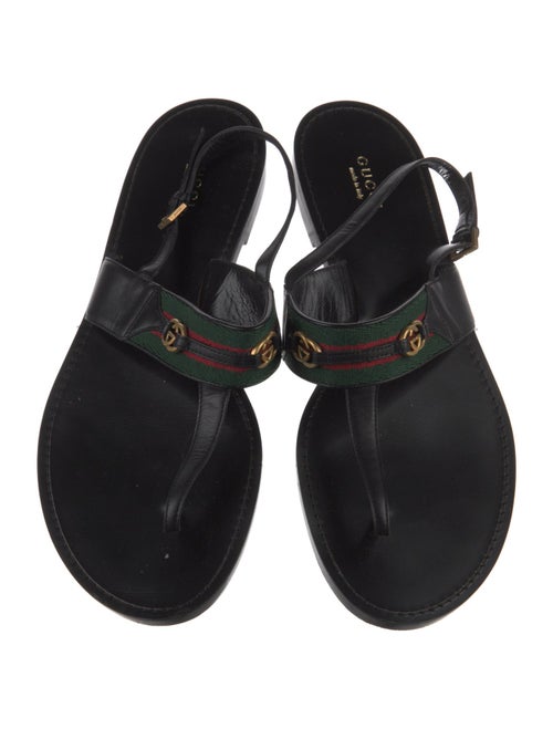 Gucci Web Accent Leather Trim Embellishment Slingback Sandals
