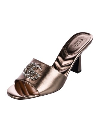 Gucci Double G Logo Leather Slides