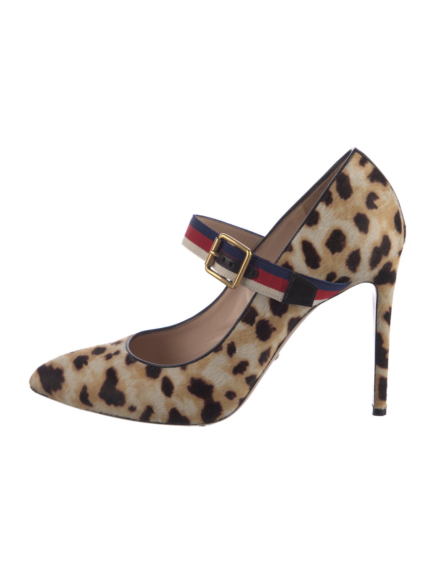 Gucci Sylvie Web Accent Ponyhair Pumps