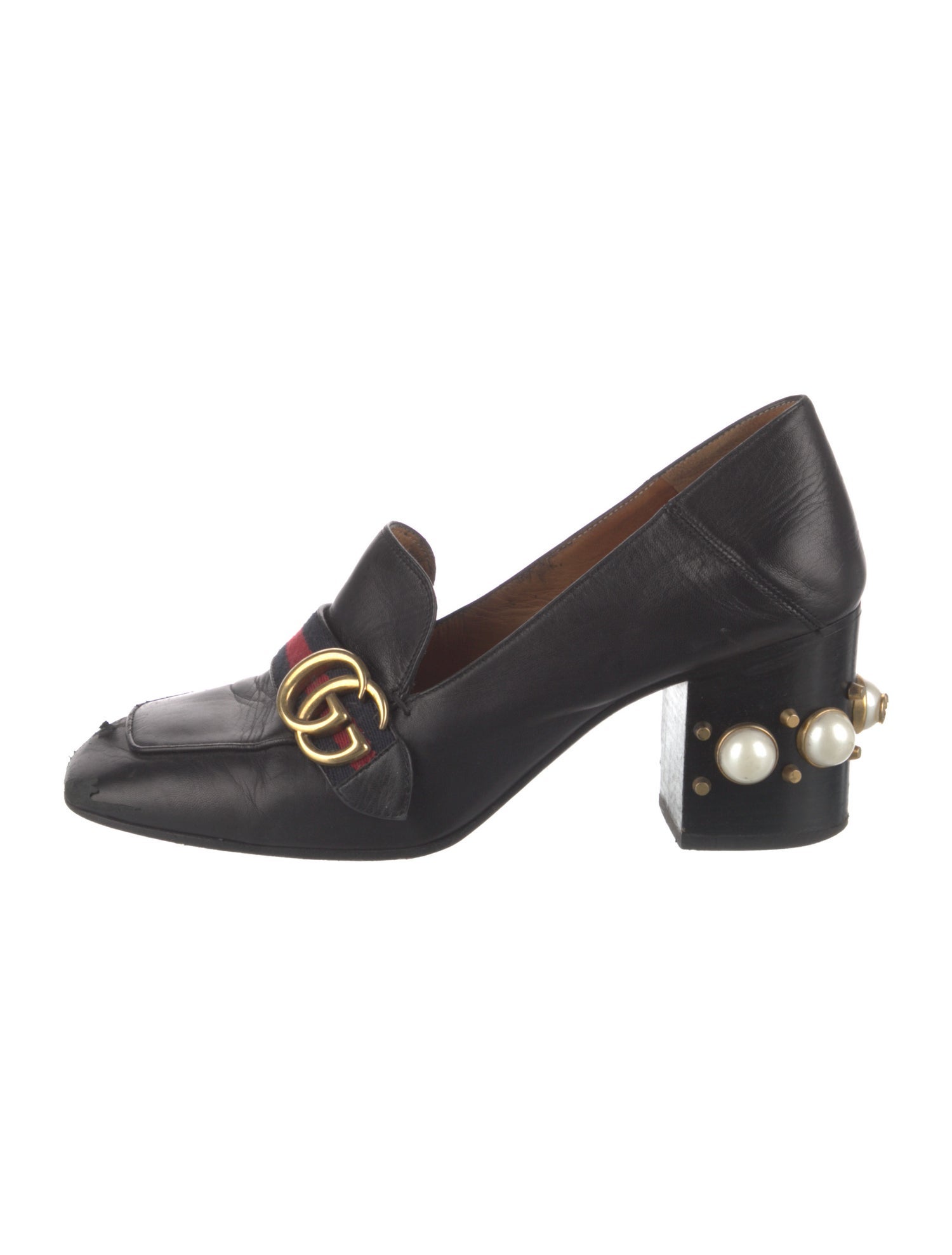 Gucci Faux Pearl Accents Leather Pumps