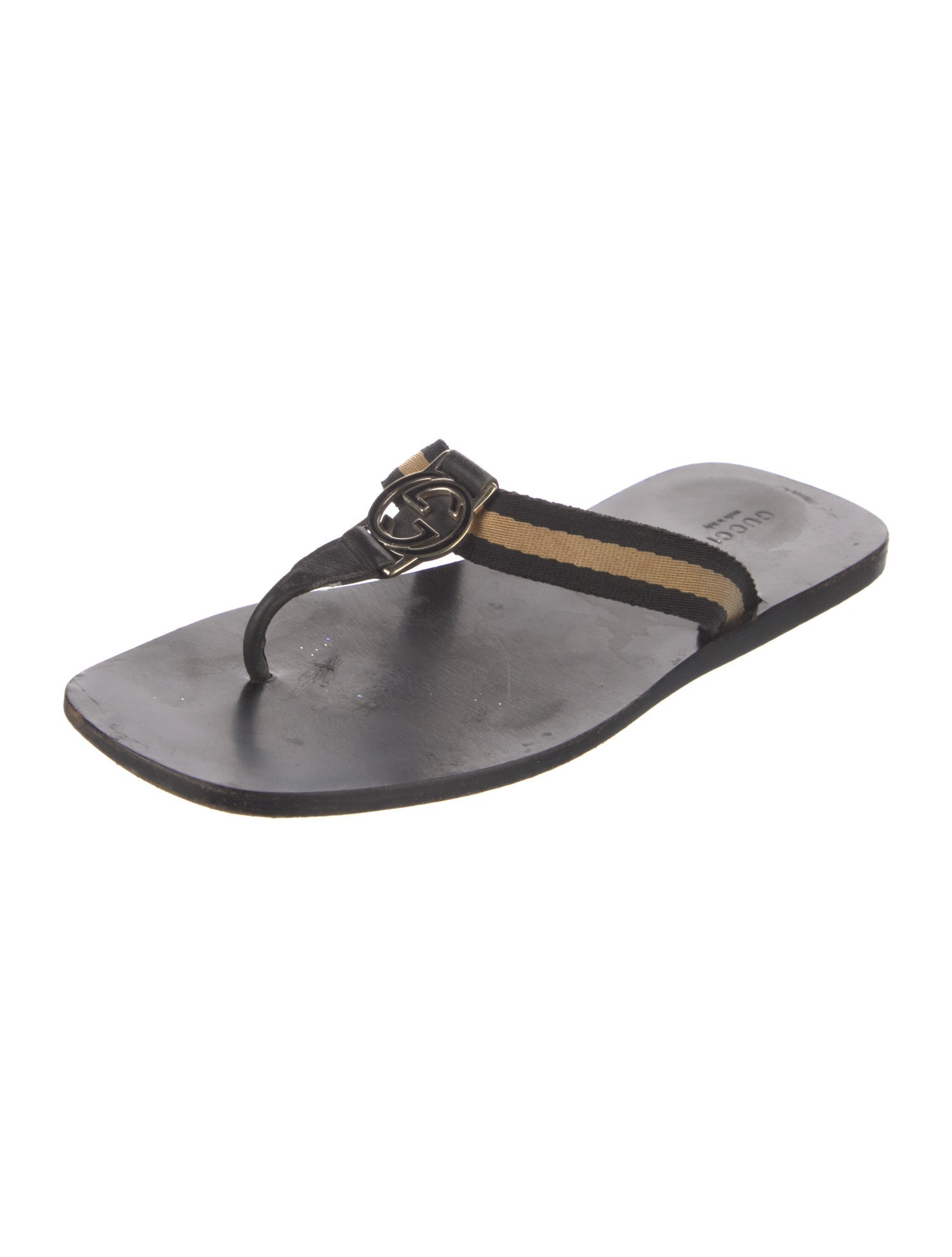 Gucci Interlocking G Logo Canvas Flip Flops