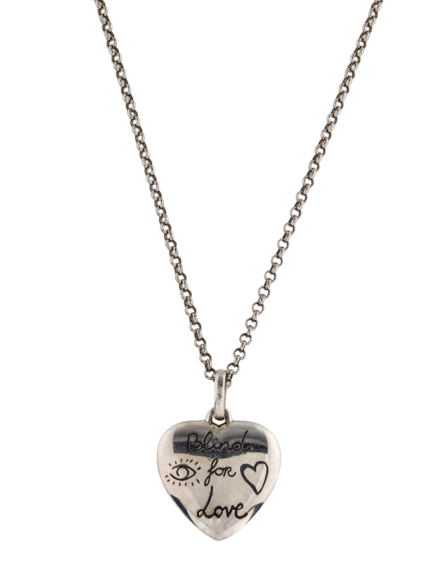 Gucci 'Blind for Love' Engraved Heart Pendant Necklace