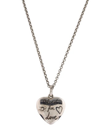 Gucci 'Blind for Love' Engraved Heart Pendant Necklace