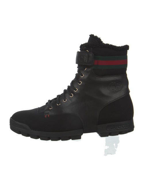 Gucci Web Accent Leather Combat Boots