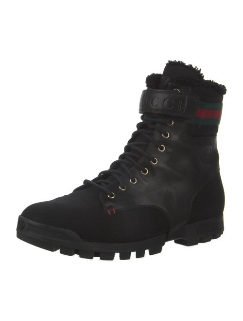 Gucci Web Accent Leather Combat Boots