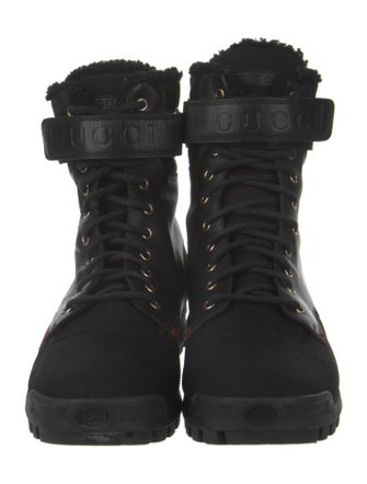 Gucci Web Accent Leather Combat Boots