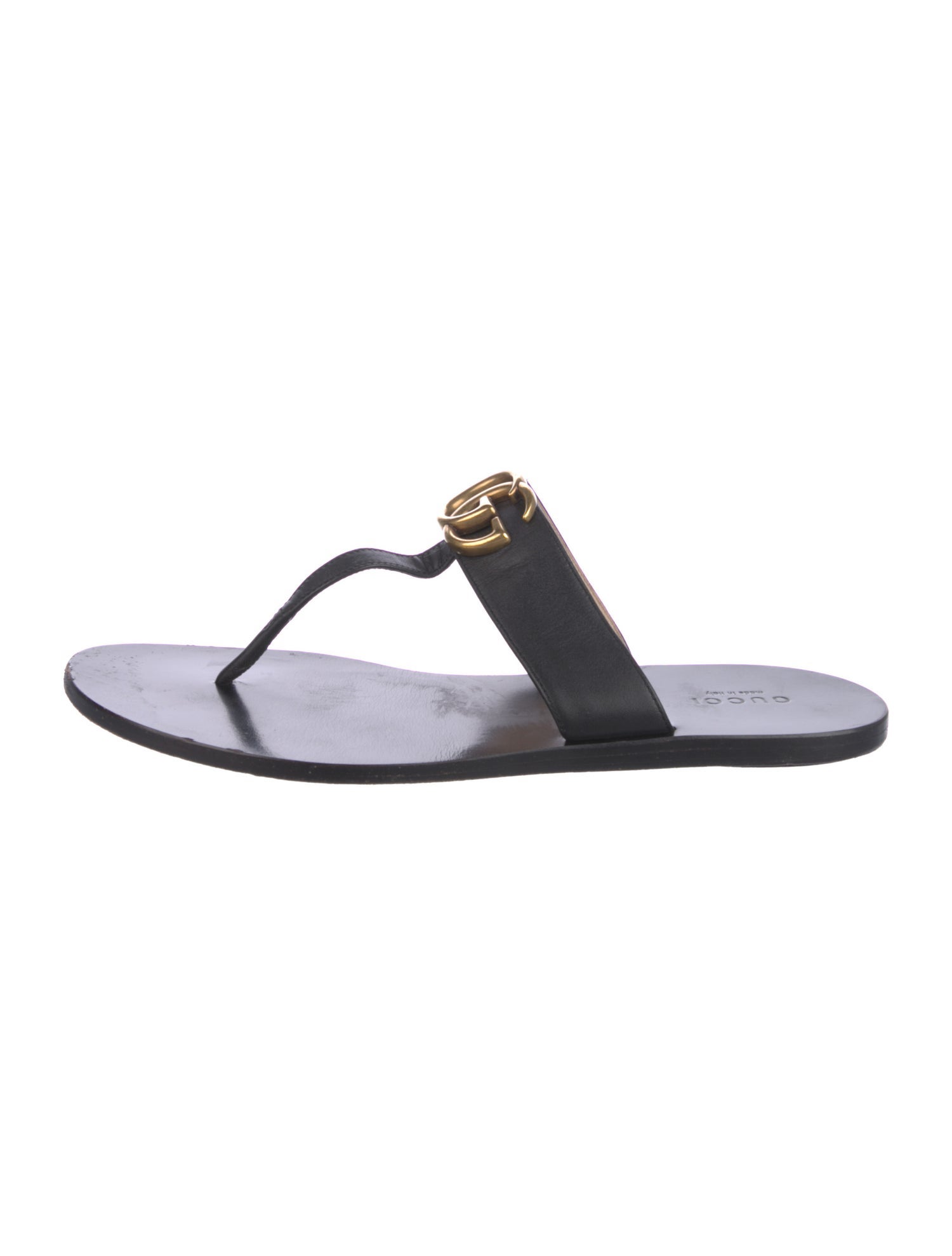 Gucci Double G Logo Leather Flip Flops