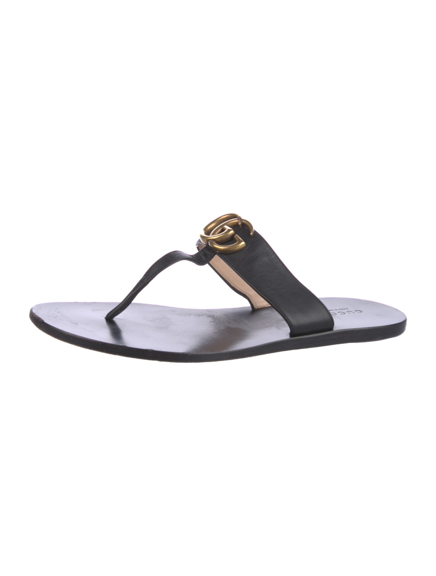 Gucci Double G Logo Leather Flip Flops