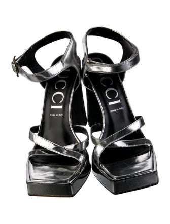 Gucci Patent Leather Crystal Embellishments Sandals